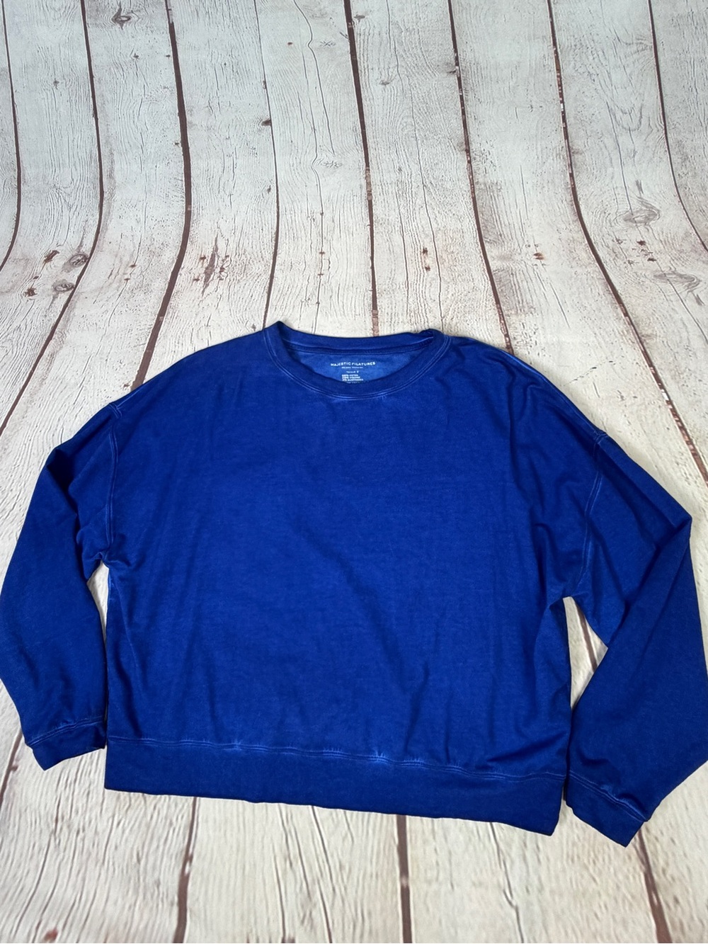 MAJESTIC FILATURES Deluxe Teeshirt blue cotton crewneck sweatshirt, size M - Picture 7 of 10